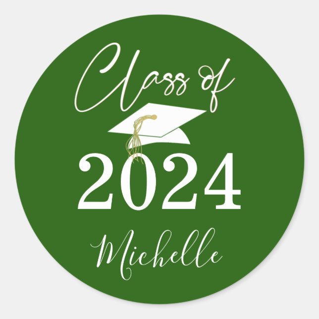 Sticker Rond Graduation Green Script Classe Année (Devant)