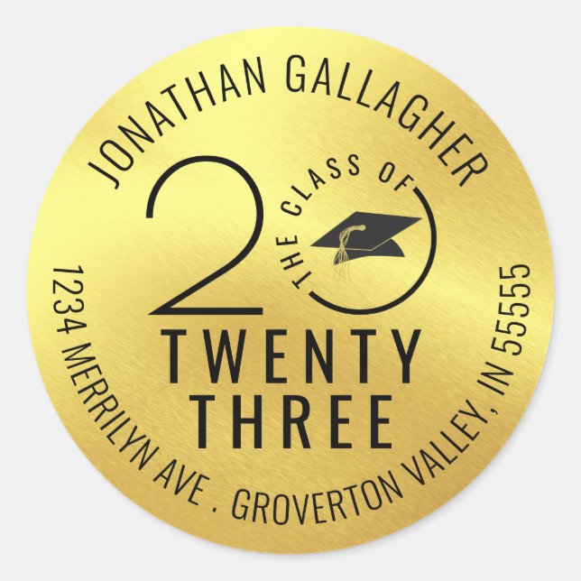 Sticker Rond Graduation Metallic Gold Black Adresse de retour (Devant)