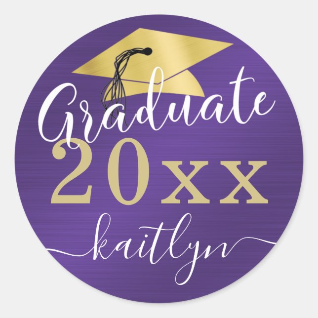 Sticker Rond Graduation Metallic Shimmer Script Purple Gold Cla (Devant)