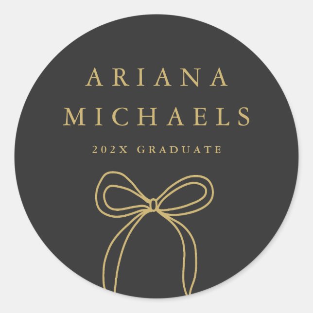 Sticker Rond Graduation moderne Bow Noir et Or (Devant)