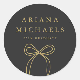 Sticker Rond Graduation moderne Bow Noir et Or