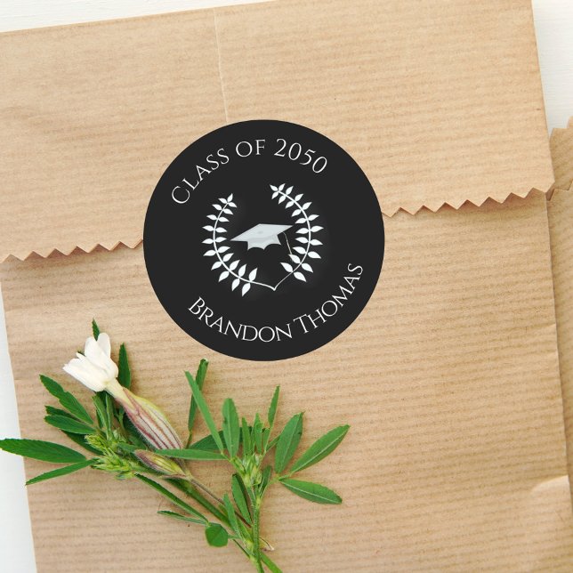 Sticker Rond Graduation Moderne Classique Laurel Basic Noir (Créateur téléchargé)