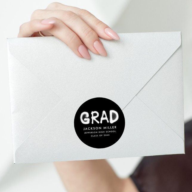 Sticker Rond Graduation moderne de peinture au Spray noir et bl (Créateur téléchargé)