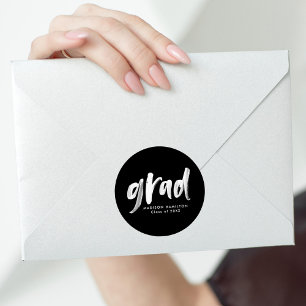 Sticker Rond Graduation moderne du script de pinceau noir et bl