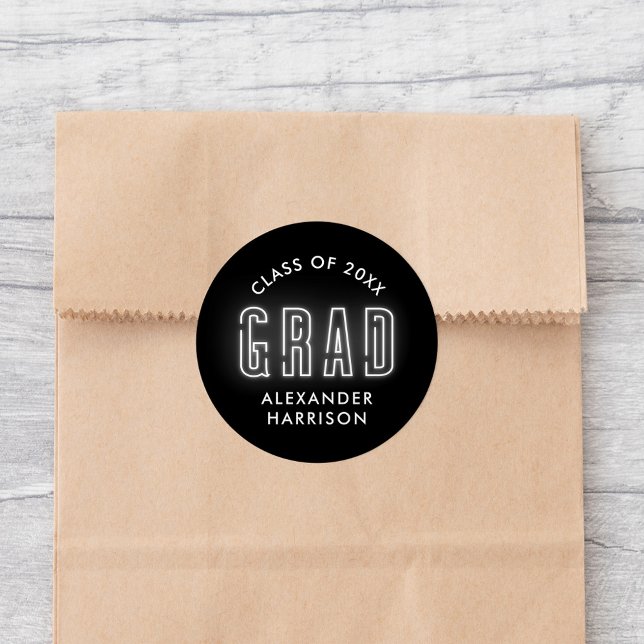 Sticker Rond Graduation moderne en néon blanc (Créateur téléchargé)