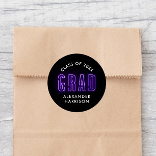 Sticker Rond Graduation moderne en néon pourpre