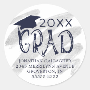 Sticker Rond Graduation Moderne GRATS GRAD Adresse de retour