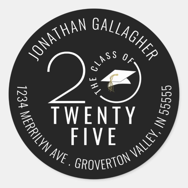 Sticker Rond Graduation moderne Noir Classe Design Année (Devant)