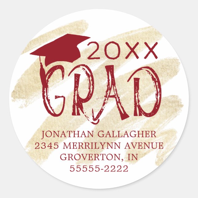 Sticker Rond Graduation moderne Red GRAD Adresse de retour (Devant)