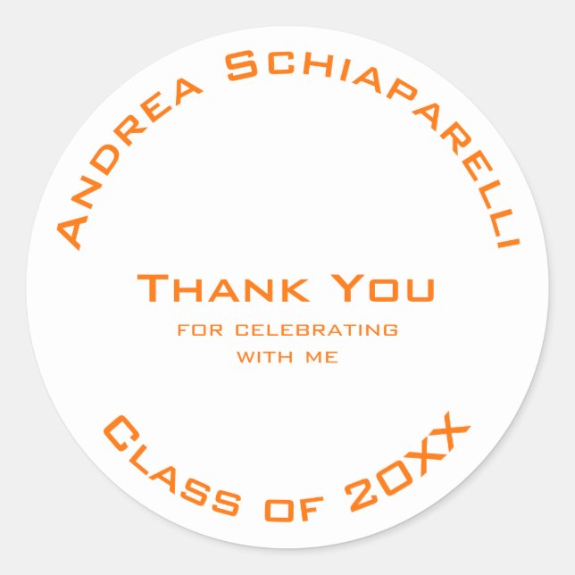 Sticker Rond Graduation Moderne Simple Orange Merci personnalis (Devant)