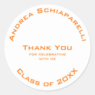 Sticker Rond Graduation Moderne Simple Orange Merci personnalis