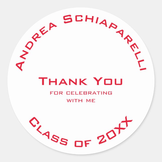 Sticker Rond Graduation Moderne Simple Rouge Merci personnalisé (Devant)