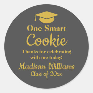Sticker Rond Graduation One Smart Cookie To go Grad Treat Favor