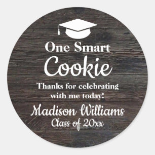 Sticker Rond Graduation One Smart Cookie To go Grad Treat Favor