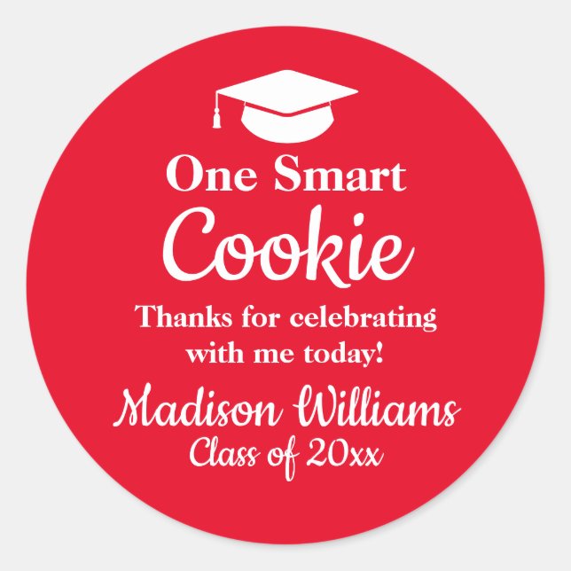Sticker Rond Graduation One Smart Cookie To go Grad Treat Favor (Devant)