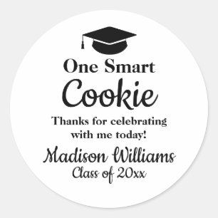 Sticker Rond Graduation One Smart Cookie To go Grad Treat Favor