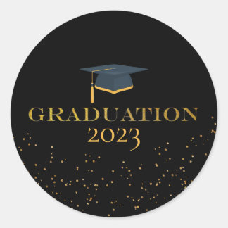 Sticker Rond graduation or noir confetti