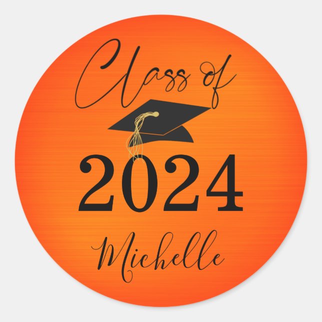 Sticker Rond Graduation Orange Black Casquette Script Faux Meta (Devant)