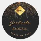 Sticker Rond Graduation party 2023 diplômé noir casquette or (Devant)