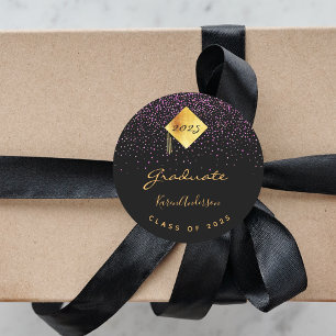 Sticker Rond Graduation party 2023 diplômé noir violet casquett