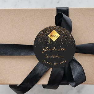 Sticker Rond Graduation party 2025 diplômé noir casquette or