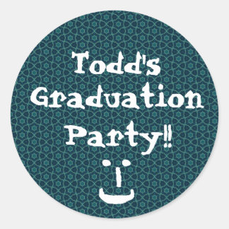 Sticker Rond Graduation Party Blue et Motif Turquoise Custom