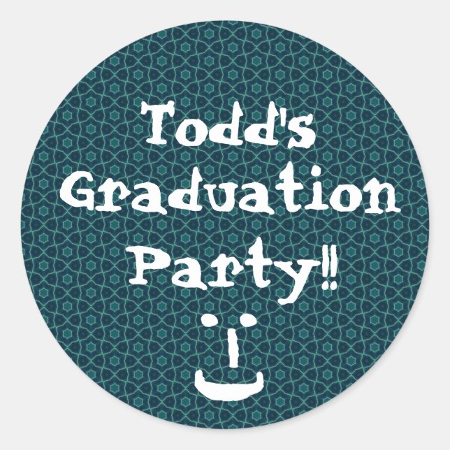 Sticker Rond Graduation Party Blue et Motif Turquoise Custom (Devant)