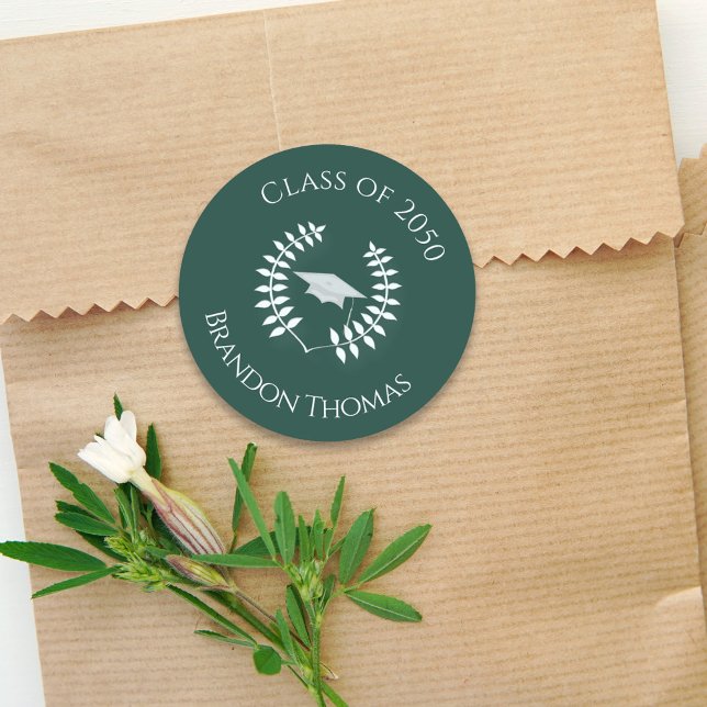 Sticker Rond Graduation Party Classic Green Custom (Créateur téléchargé)