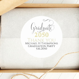 Sticker Rond Graduation Party Elegant Gold Black Modern Script