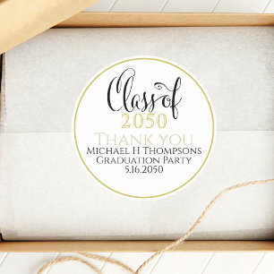 Sticker Rond Graduation Party Elegant Gold Modern Script