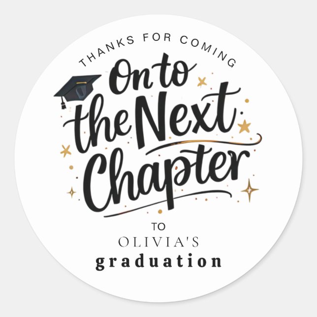 Sticker Rond Graduation Party Modern Trendy Next Chapter (Devant)