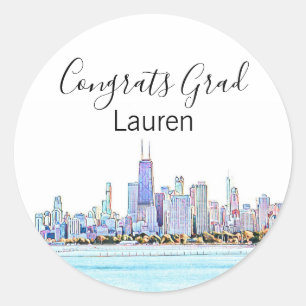 Sticker Rond Graduation personnalisée de Chicago Skyline