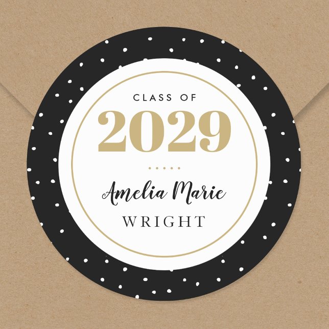 Sticker Rond Graduation personnalisée Noir et Or Classy (Créateur téléchargé)