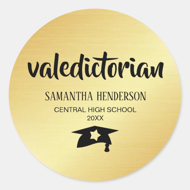 Sticker Rond Graduation personnalisée Valedictorian Gold (Devant)