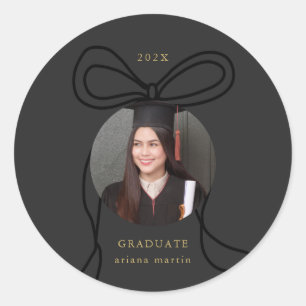 Sticker Rond Graduation photo Black Bow moderne