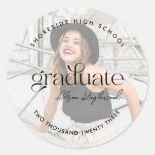 Sticker Rond Graduation photo moderne et minimale Classic Round
