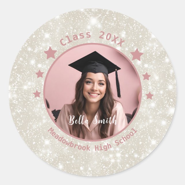 Sticker Rond Graduation photo Parties scintillant moderne (Devant)