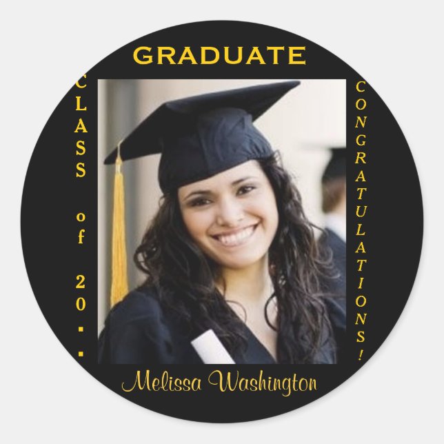 Sticker Rond Graduation Photo personnalisée Gold Round (Devant)