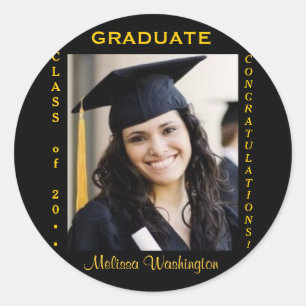 Sticker Rond Graduation Photo personnalisée Gold Round