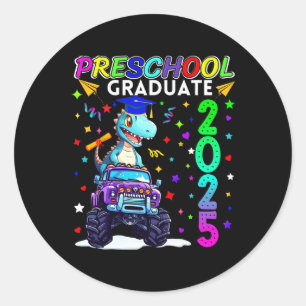 Sticker Rond Graduation préscolaire 2025 Pré-k Diplômé T-rex en