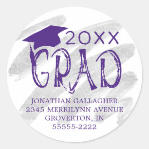 Sticker Rond Graduation Purple Silver Grad Adresse de retour