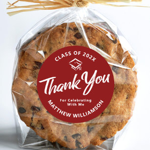 Sticker Rond Graduation rouge Gras Script Casquette Merci minim