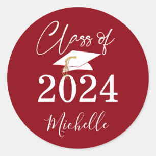 Sticker Rond Graduation Script Classe de 2024 Rouge Blanc