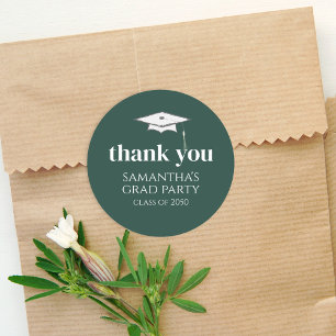 Sticker Rond Graduation Simple Merci Minimaliste Vert foncé
