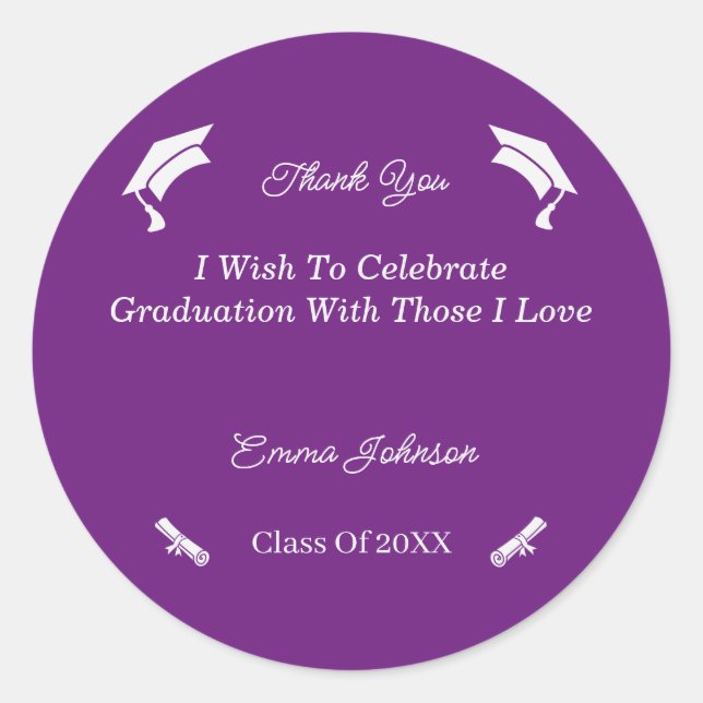 Sticker Rond Graduation Simple, Violet Et Blanc Customisé (Devant)