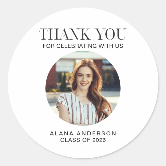 Sticker Rond Graduation Thank you Photo Modern Class (Devant)
