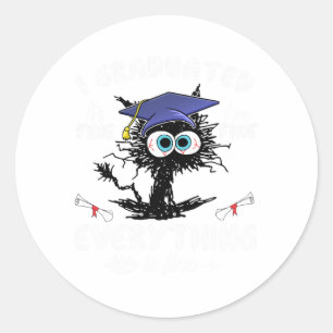 Sticker Rond Gradué Funny Chat Noir Graduation Dernière Jour De