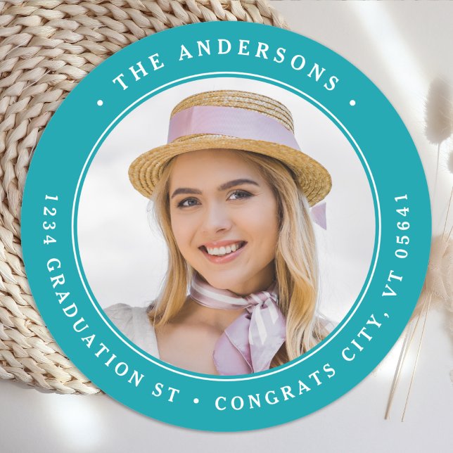 Sticker Rond Gradué Photo Personnalisé Rond Adresse de retour (Créateur téléchargé)
