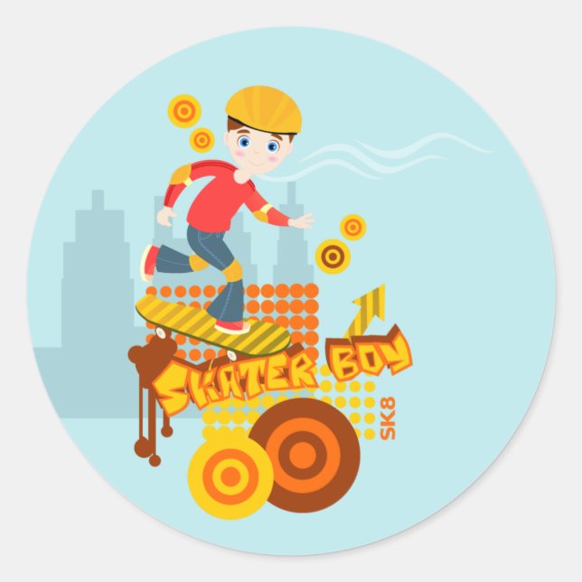Sticker Rond Graffiti skboard enfant fête d'anniversaire (Devant)