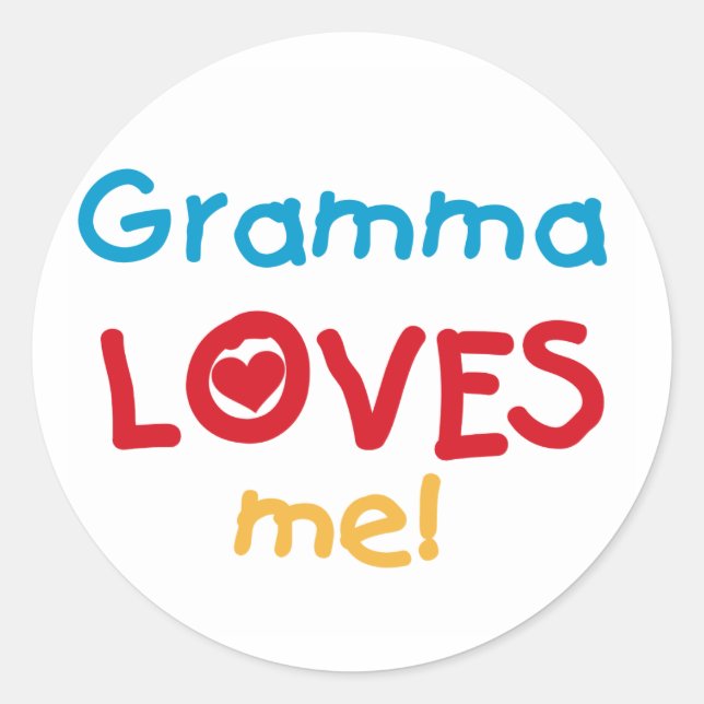 Sticker Rond Gramma aime mes t-shirts et cadeaux (Devant)